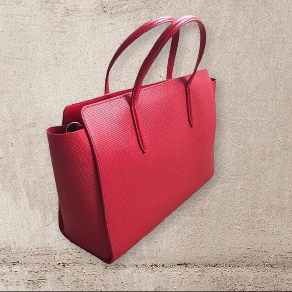 Lacoste Red Leather Tote Bag, OS - Picture 5 of 9